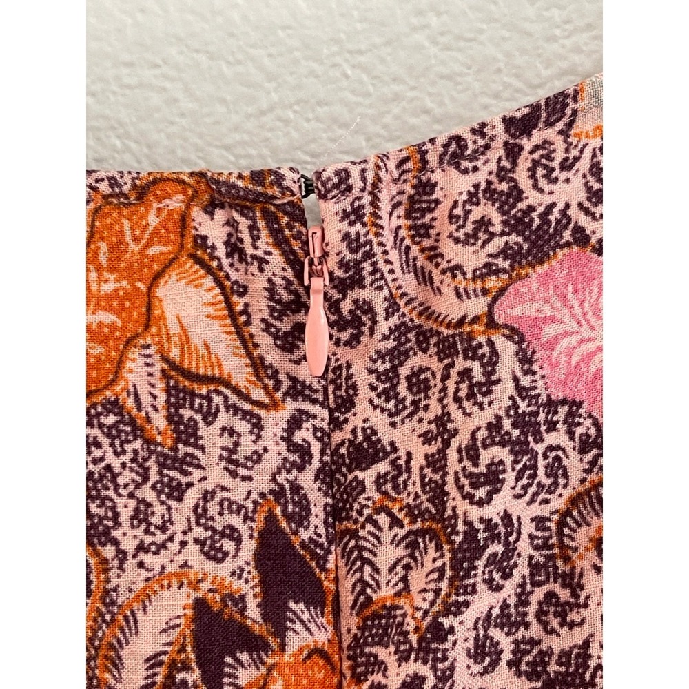 Madewell Floral Batik Lace Up Tassel Midi Dress Pink Orange Size 4 - Picture 5 of 11